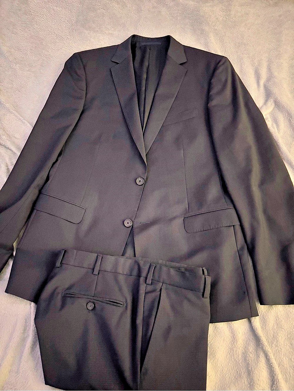 Z Zegna Men's Wool Suit navy micro-check Size 42/36 R